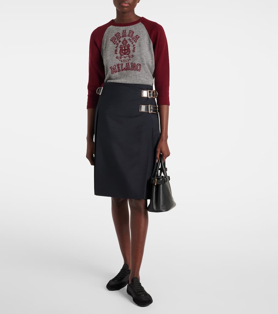 Prada Womens Blue Pleated Buckle-detail Mohair Wool-blend Midi Skirt In Blue