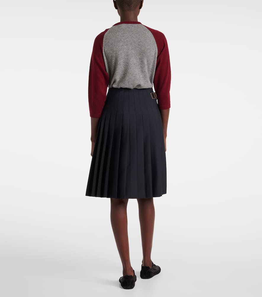 Prada Womens Blue Pleated Buckle-detail Mohair Wool-blend Midi Skirt In Blue