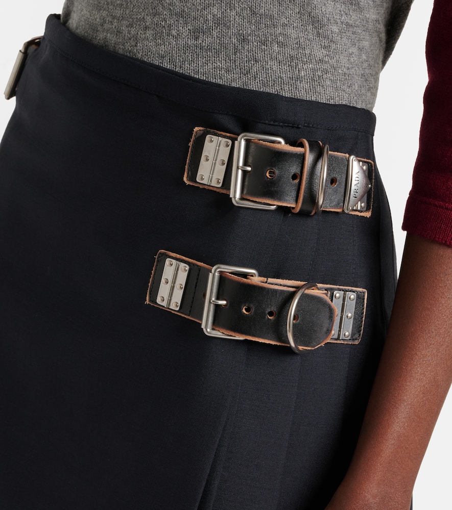 Prada Womens Blue Pleated Buckle-detail Mohair Wool-blend Midi Skirt In Blue