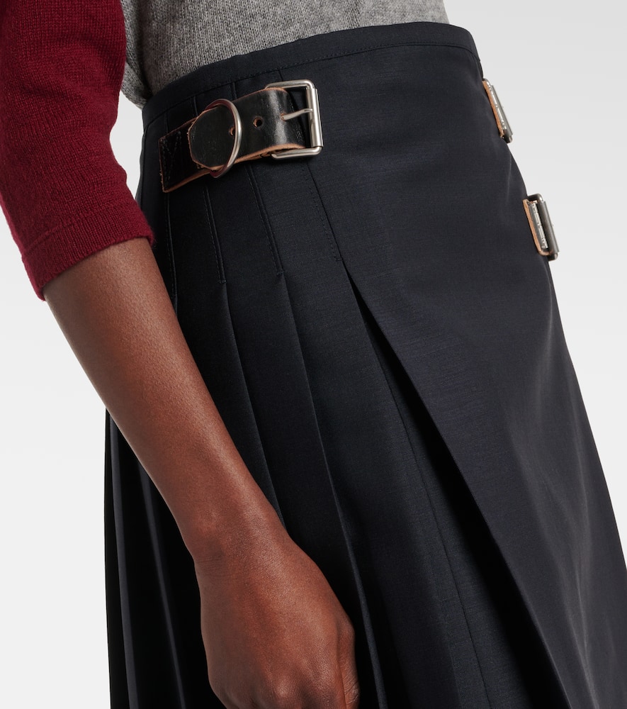 Prada Womens Blue Pleated Buckle-detail Mohair Wool-blend Midi Skirt In Blue
