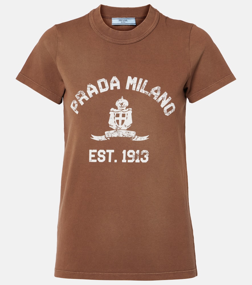 Prada Logo Cotton Jersey T-shirt In Brown