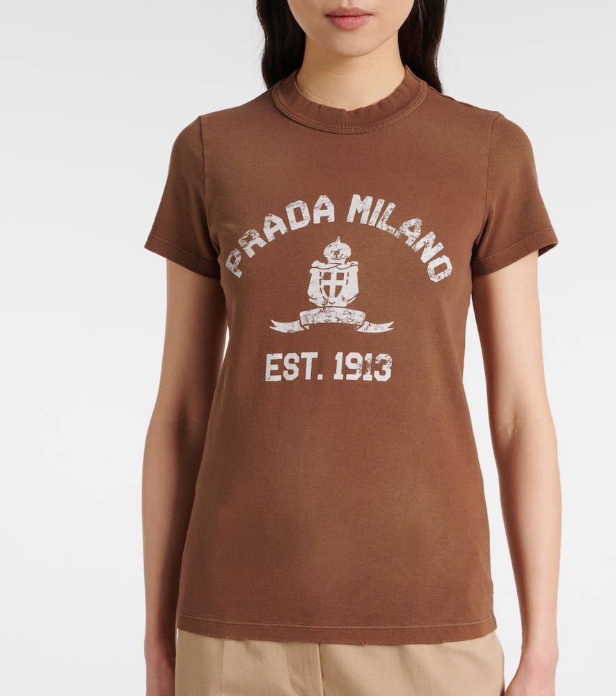 Prada Logo Cotton Jersey T-shirt In Brown