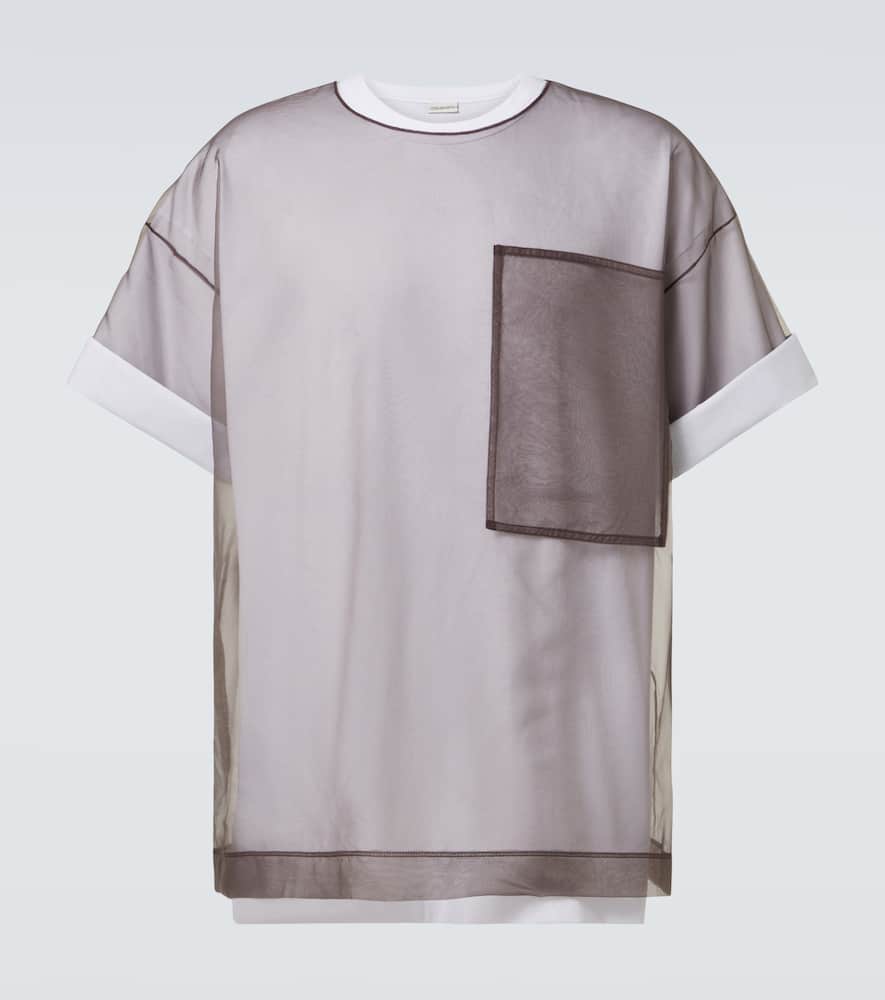 Dries Van Noten Layered Cotton Blend T-shirt With Sheer Overlay In Brown