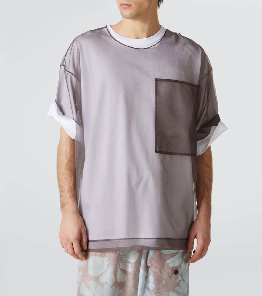 Dries Van Noten Layered Cotton Blend T-shirt With Sheer Overlay In Brown