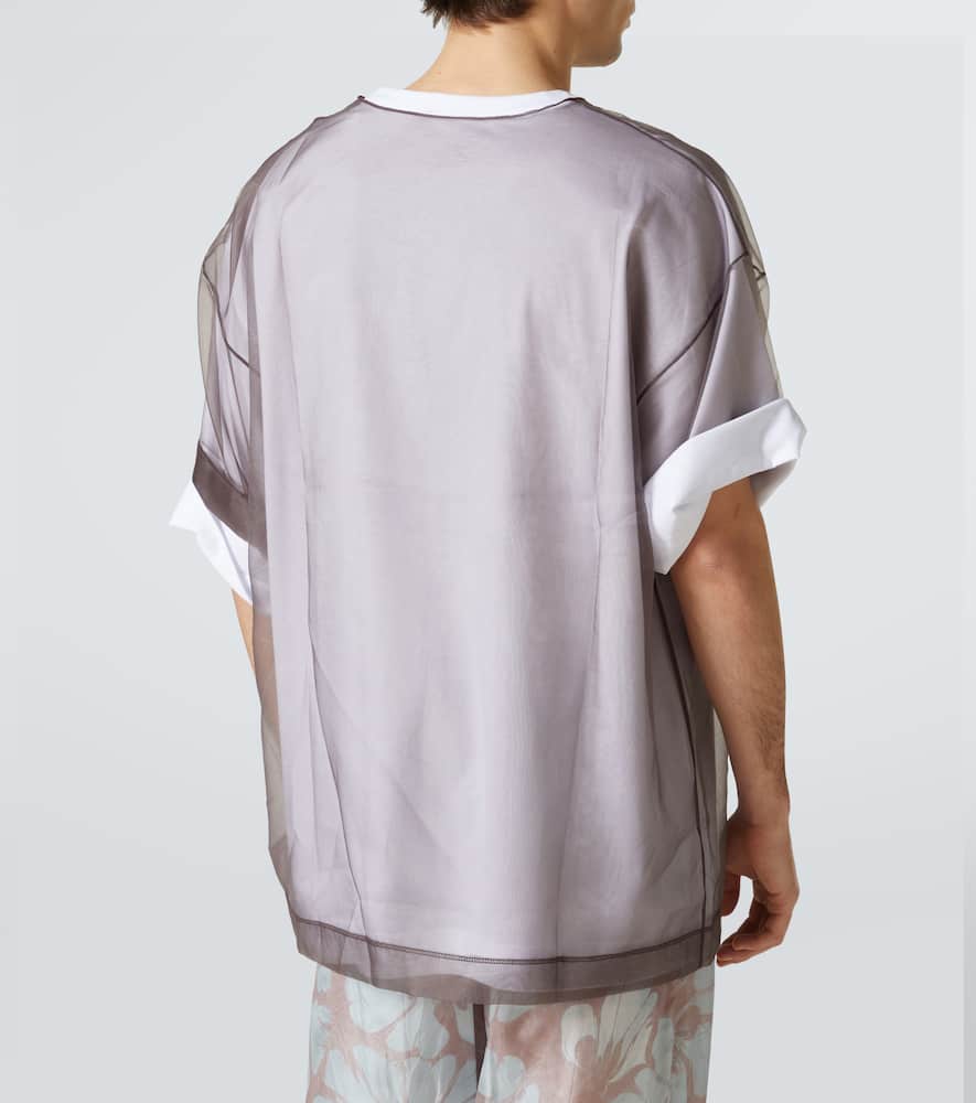 Dries Van Noten Layered Cotton Blend T-shirt With Sheer Overlay In Brown