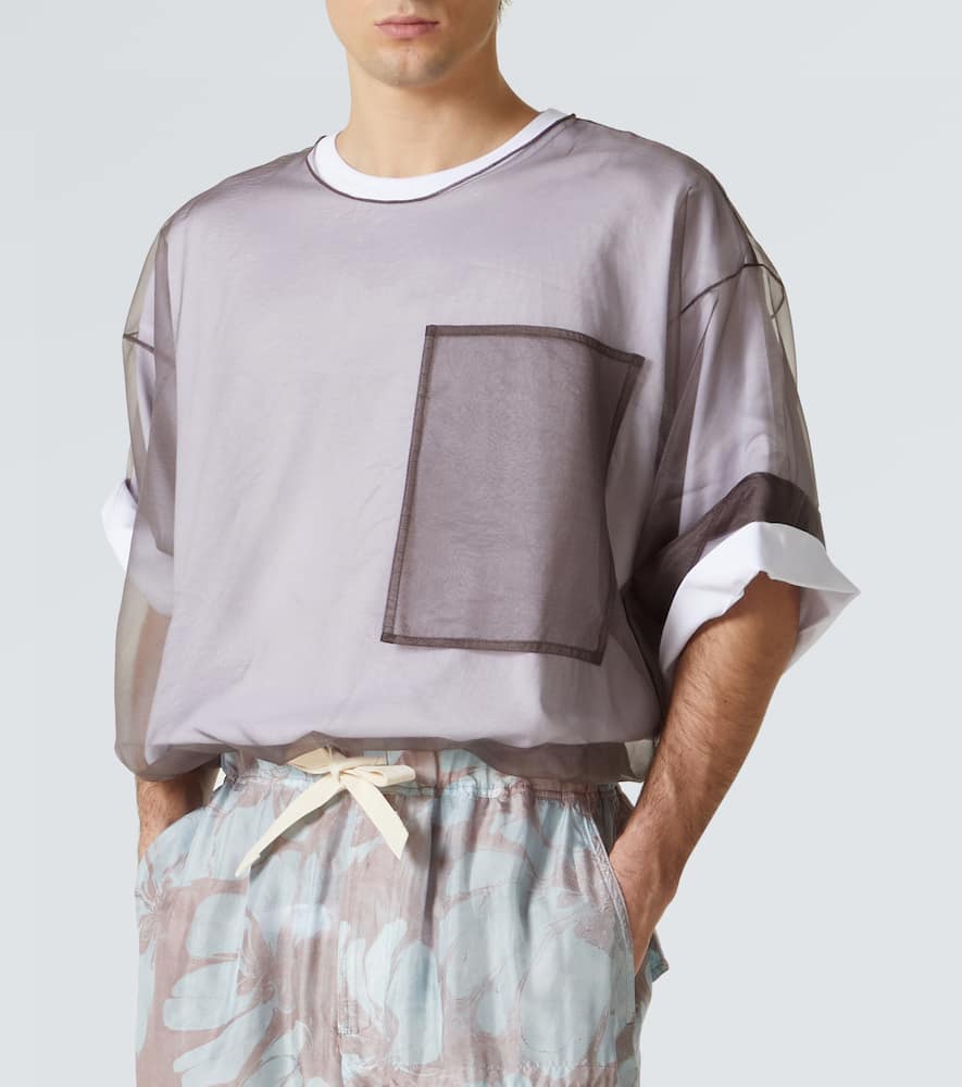 Dries Van Noten Layered Cotton Blend T-shirt With Sheer Overlay In Brown