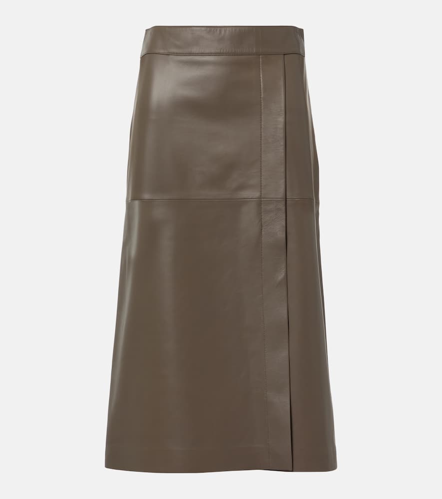 Joseph Leather Midi Skirt In Brown