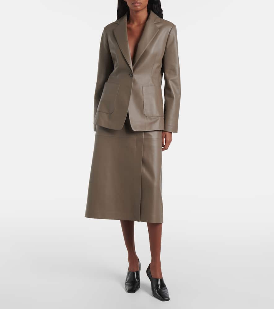 Joseph Leather Midi Skirt In Brown