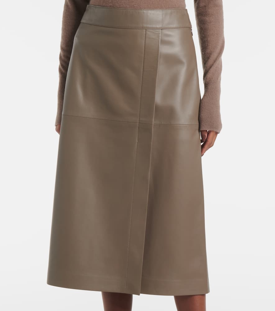 Joseph Leather Midi Skirt In Brown