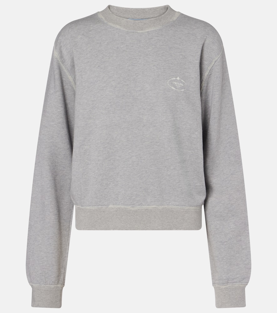 Prada Womens Grey Logo-print Round-neck Cotton Sweatshirt In Black