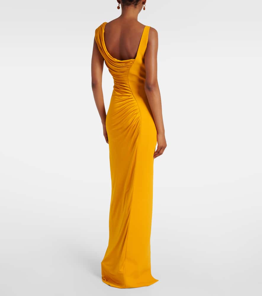 Versace Orange Sleeveless Long Dress With Medusa Plaque On The Front Draping In Viscose Woman