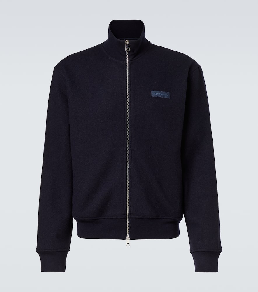 Givenchy Blue Jacket With High Neck And Logo Patch On The Front In Wool And Cashmere Blend Man In Blue