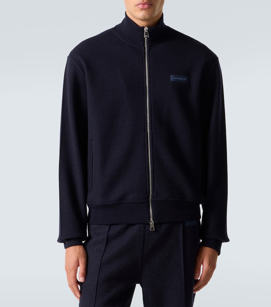 Givenchy Blue Jacket With High Neck And Logo Patch On The Front In Wool And Cashmere Blend Man In Blue