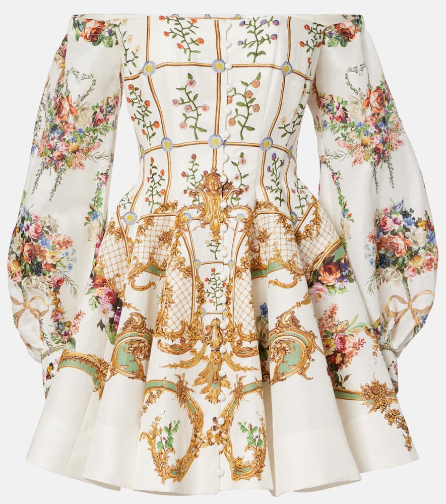 Floral linen and silk bustier dress