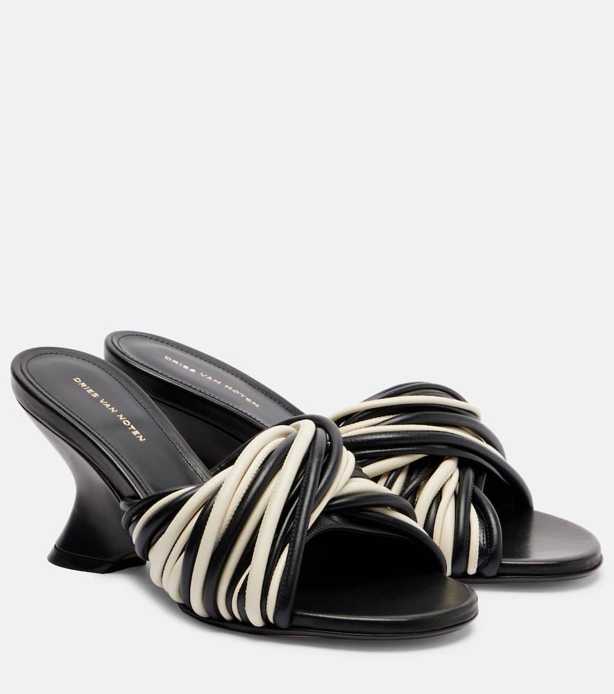 Dries Van Noten 75 Leather Wedge Mules In Sand