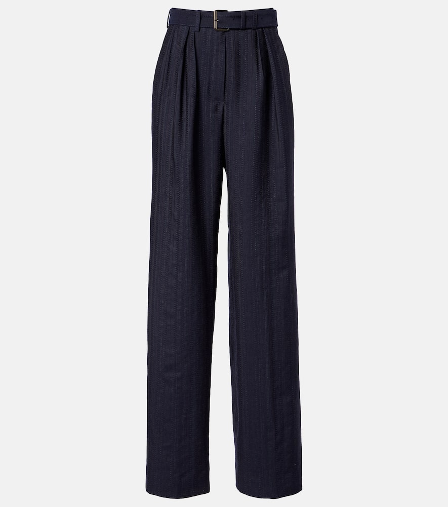 Dries Van Noten Belted Wool Wide-leg Pants In Blue