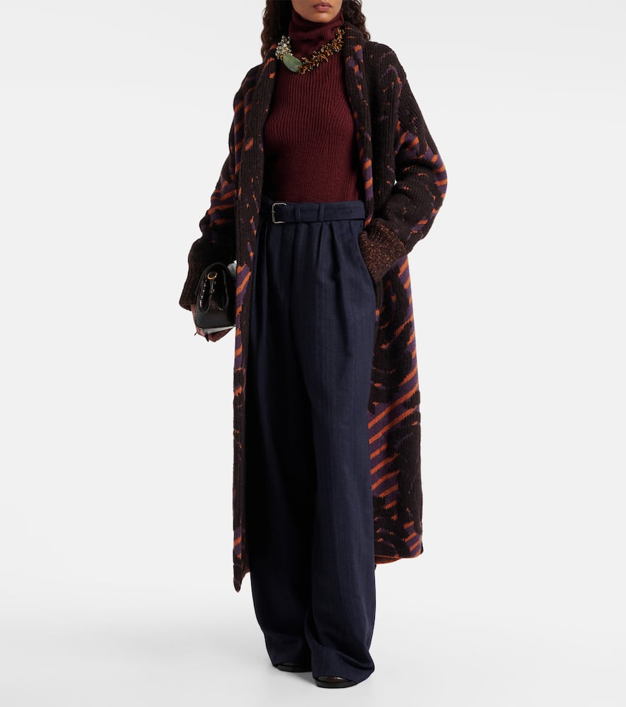 Dries Van Noten Belted Wool Wide-leg Pants In Blue