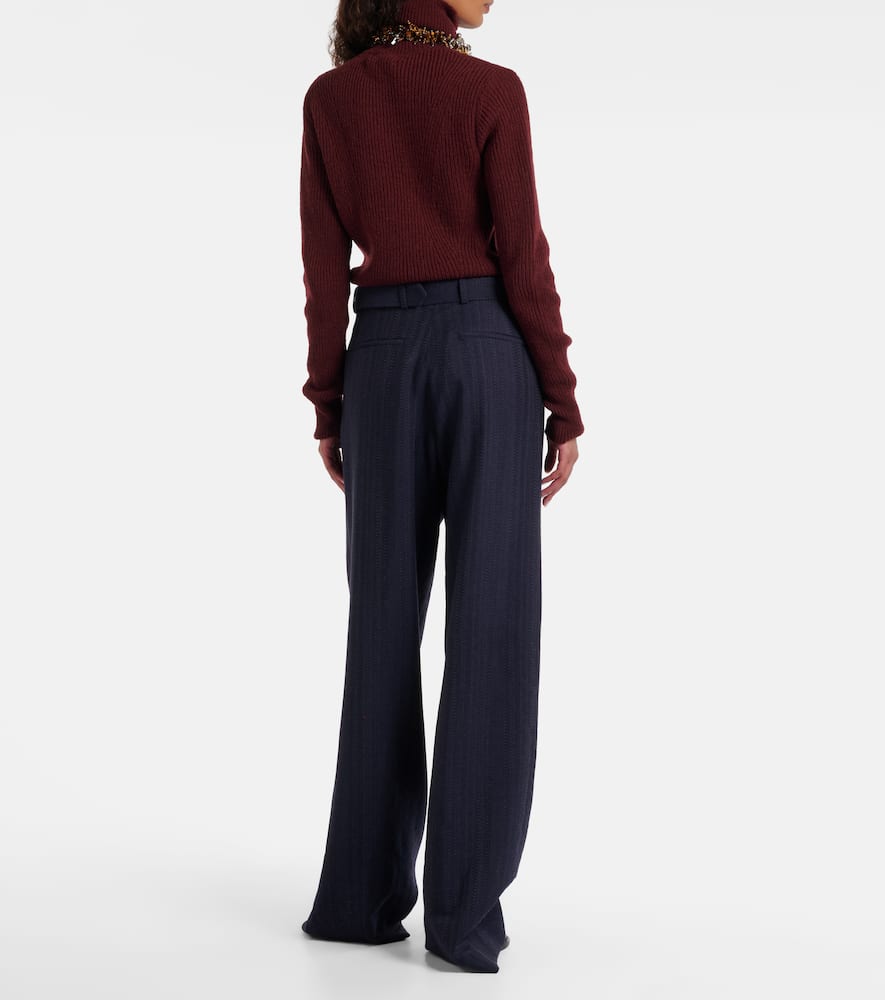 Dries Van Noten Belted Wool Wide-leg Pants In Blue