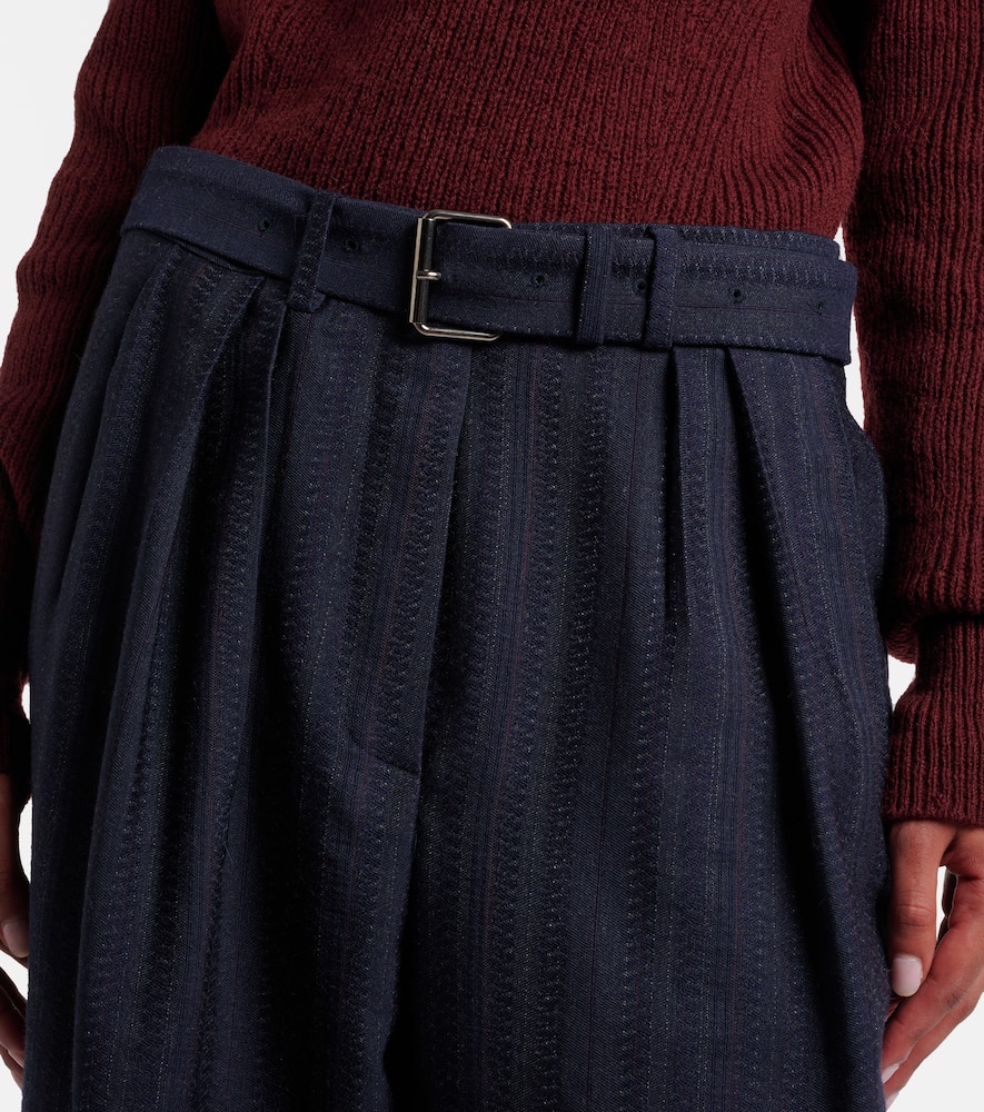 Dries Van Noten Belted Wool Wide-leg Pants In Blue