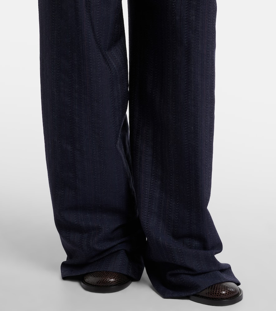 Dries Van Noten Belted Wool Wide-leg Pants In Blue