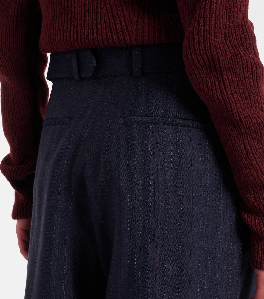 Dries Van Noten Belted Wool Wide-leg Pants In Blue
