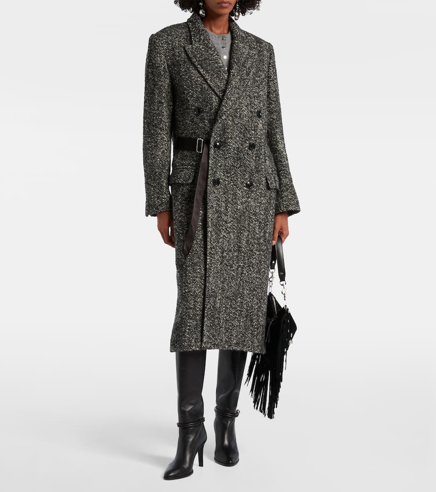 Isabel Marant Ebyane Chevron Wool-blend Tweed Coat In Gray