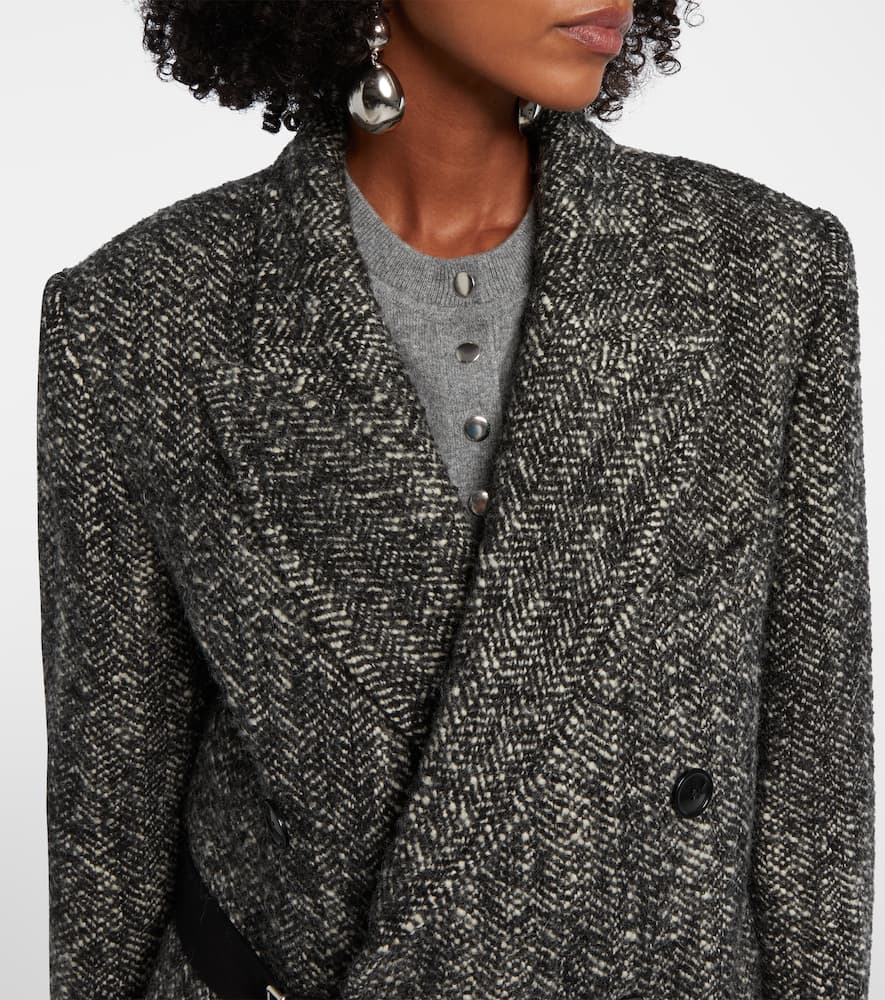 Isabel Marant Ebyane Chevron Wool-blend Tweed Coat In Gray