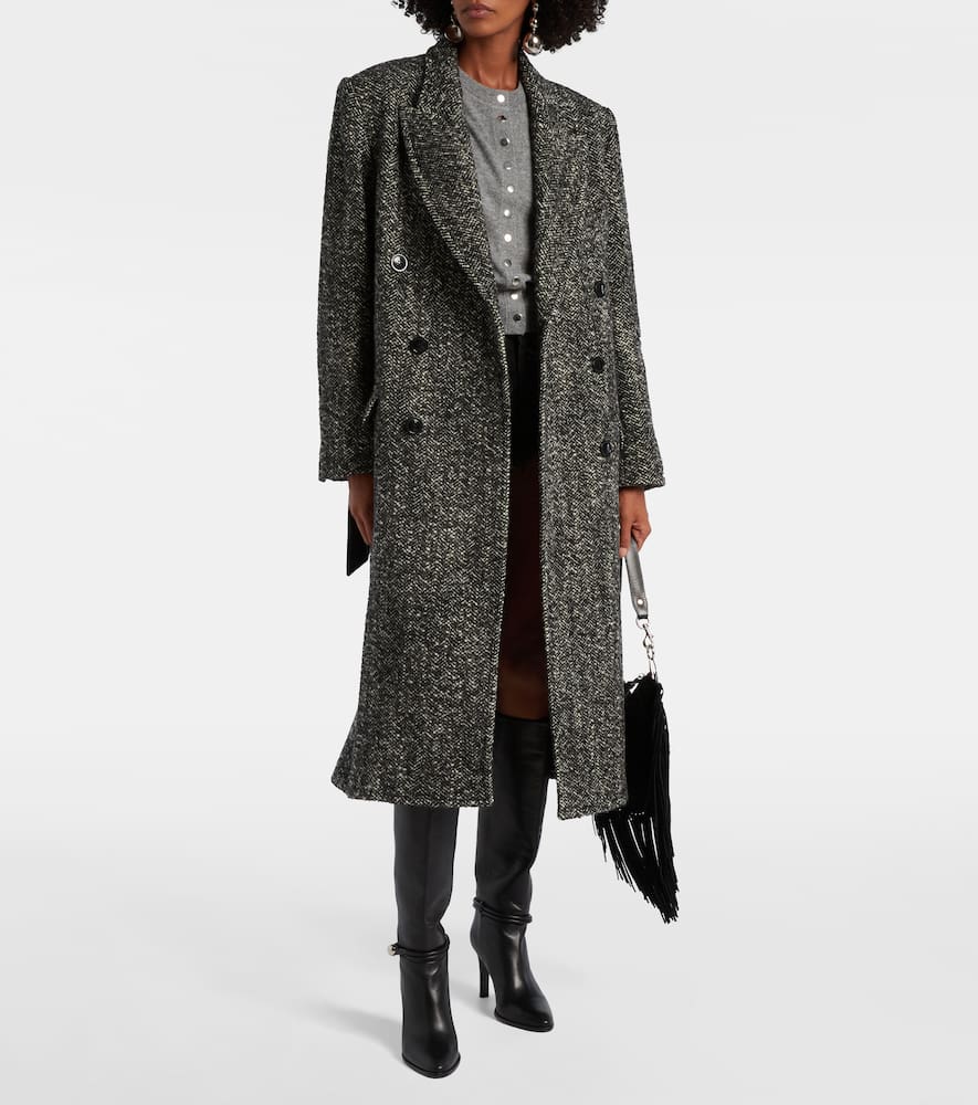 Isabel Marant Ebyane Chevron Wool-blend Tweed Coat In Gray