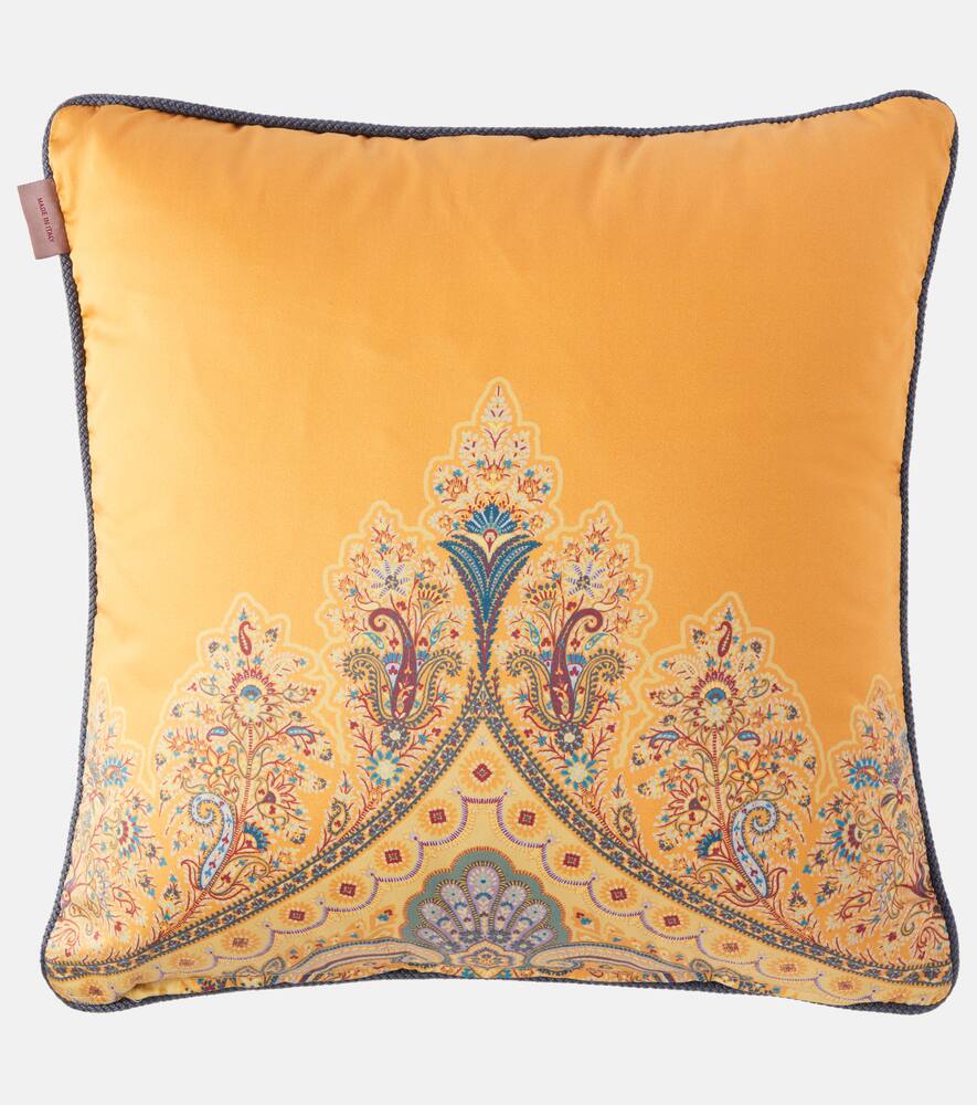 Etro Kiri Paisley Printed Cotton Cushion In Yellow