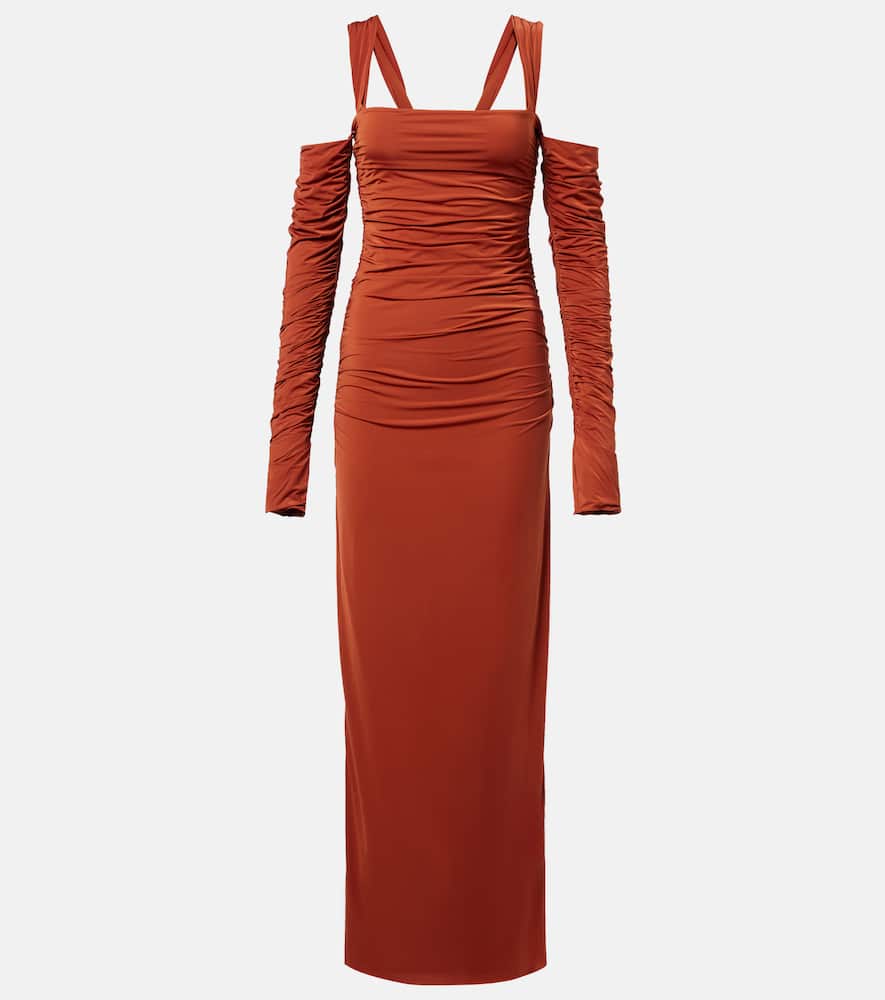 Sir Rosseli Gathered Jersey Maxi Dress In Brown