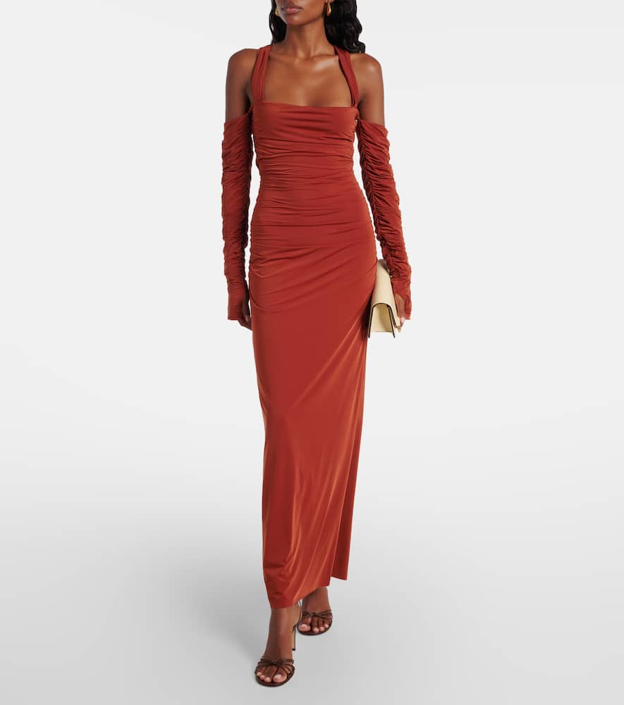 Sir Rosseli Gathered Jersey Maxi Dress In Brown
