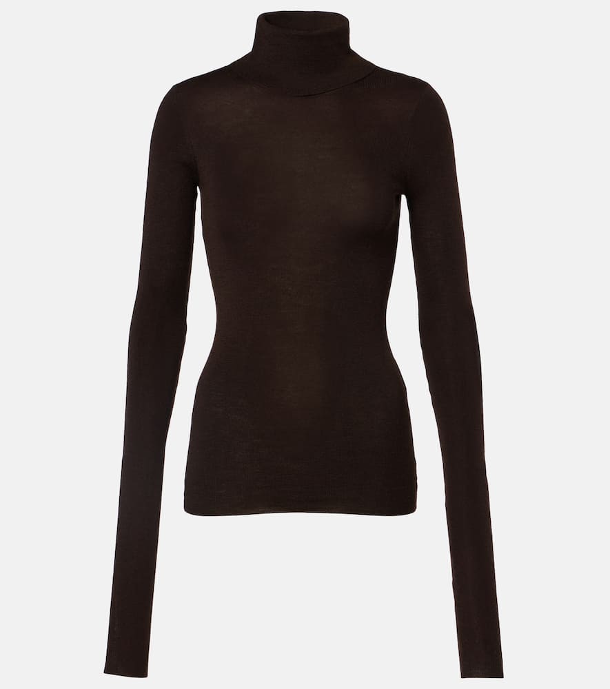 The Frankie Shop Utica Thin Wool And Silk Turtleneck Sweater In Brown