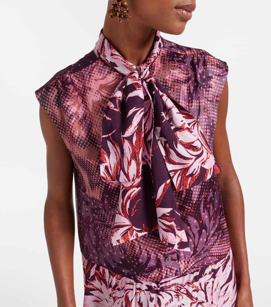 Dries Van Noten Printed Tie-neck Midi Dress In Brown