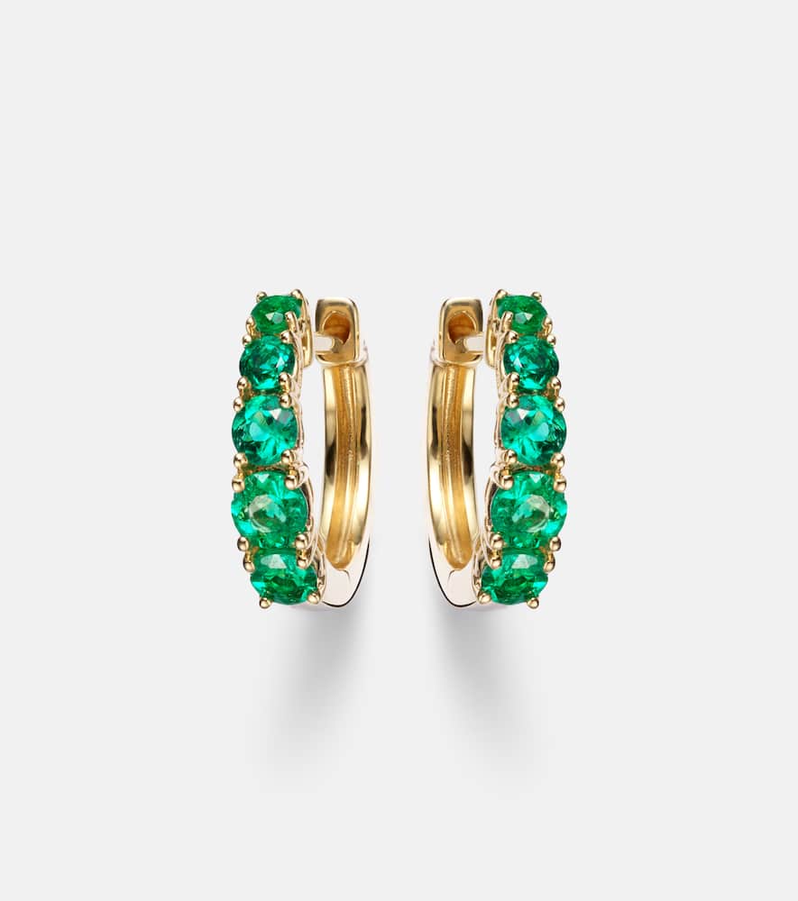 Anita Ko Graduated 18kt Gold Huggie Earrings With Emeralds In Green