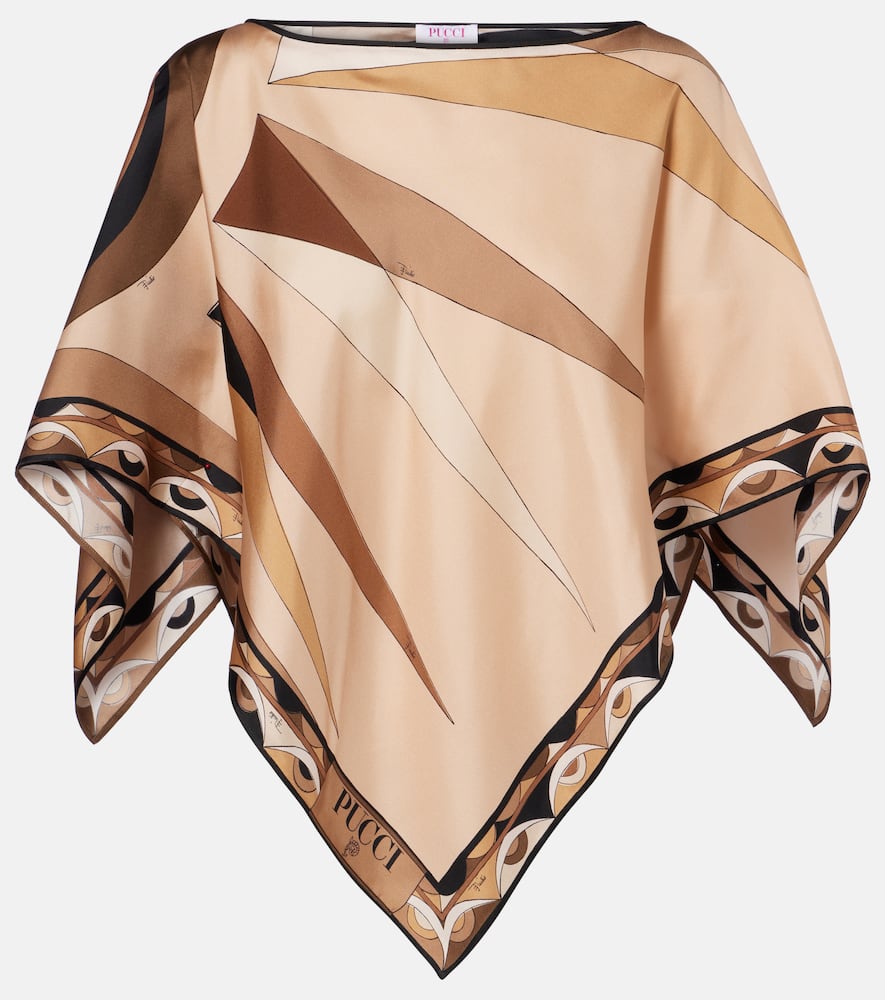 Pucci Hawaii Silk Satin Cape In Brown
