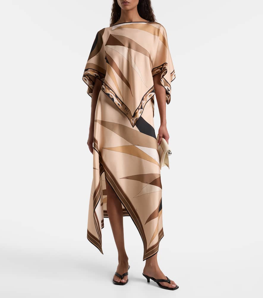 Pucci Hawaii Silk Satin Cape In Brown