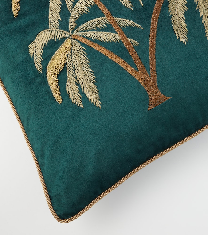 Les-ottomans Embroidered Cotton Velvet Cushion In Green