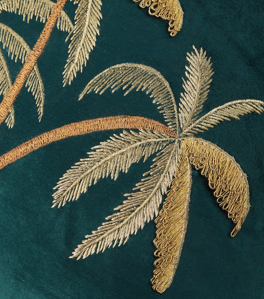 Les-ottomans Embroidered Cotton Velvet Cushion In Green