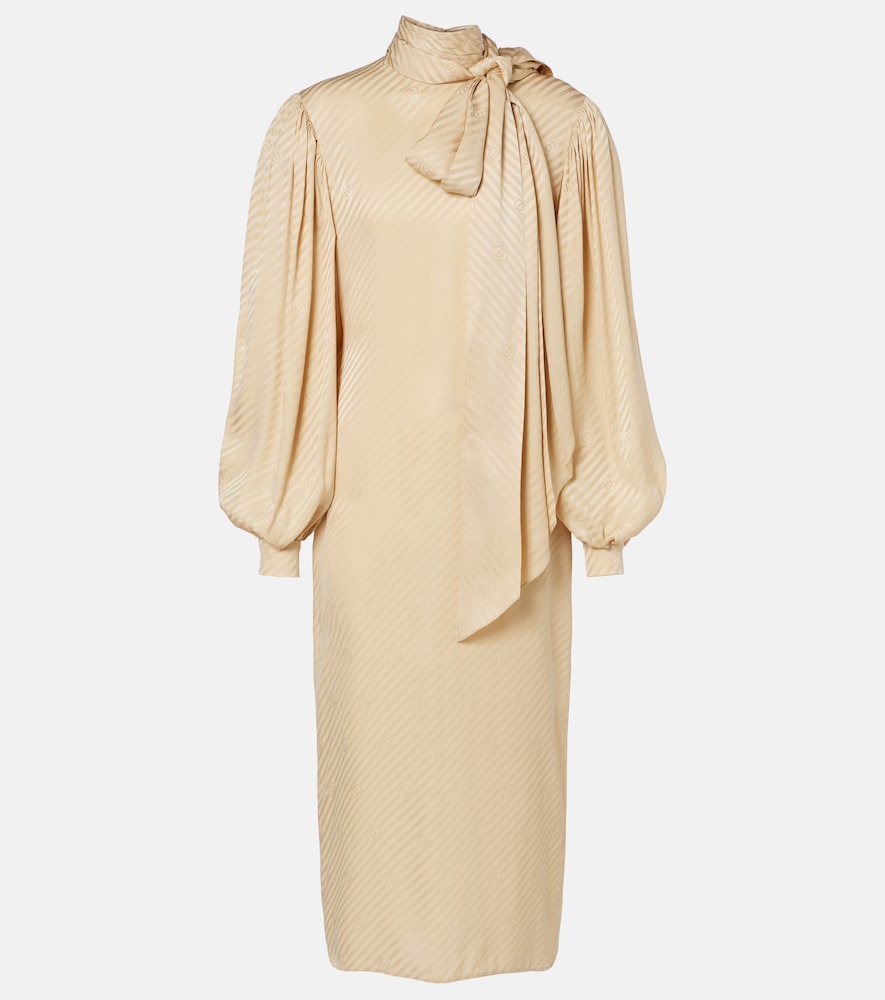 Gucci Donna Abito Midi In Jacquard Di Seta Gg Beige It Taglia 48- Mytheresa