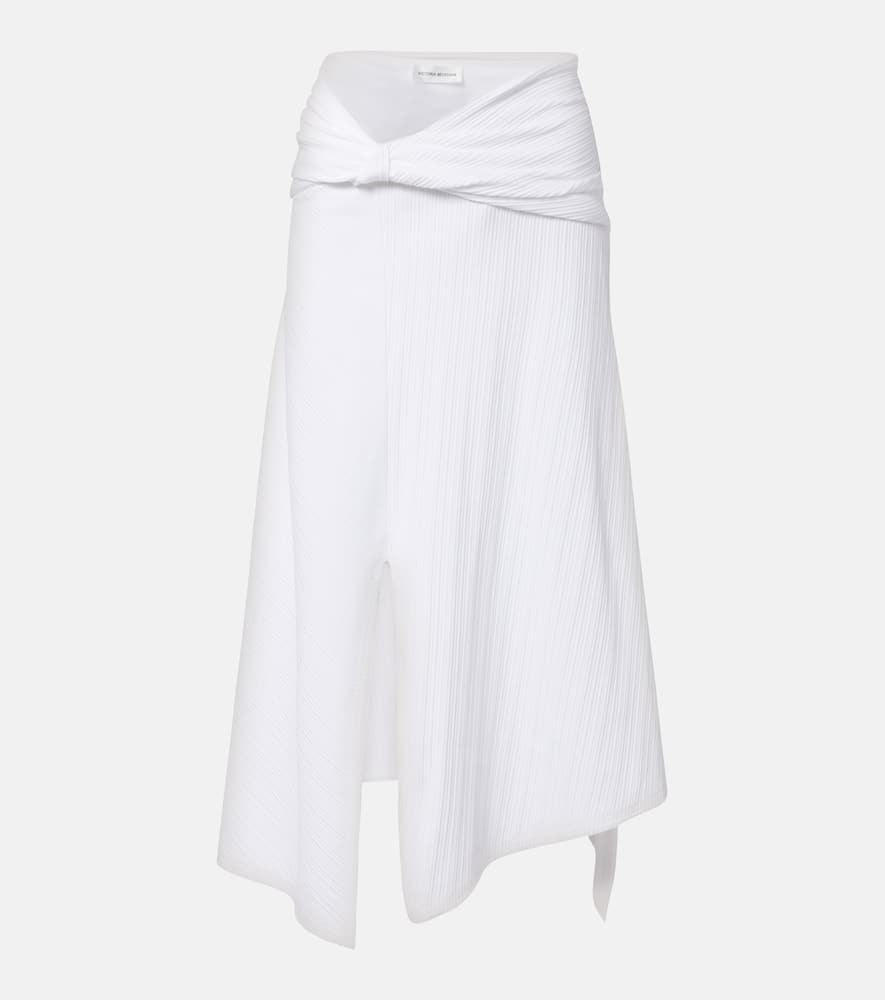 Victoria Beckham Gathered Cotton-blend Midi Skirt In Multi