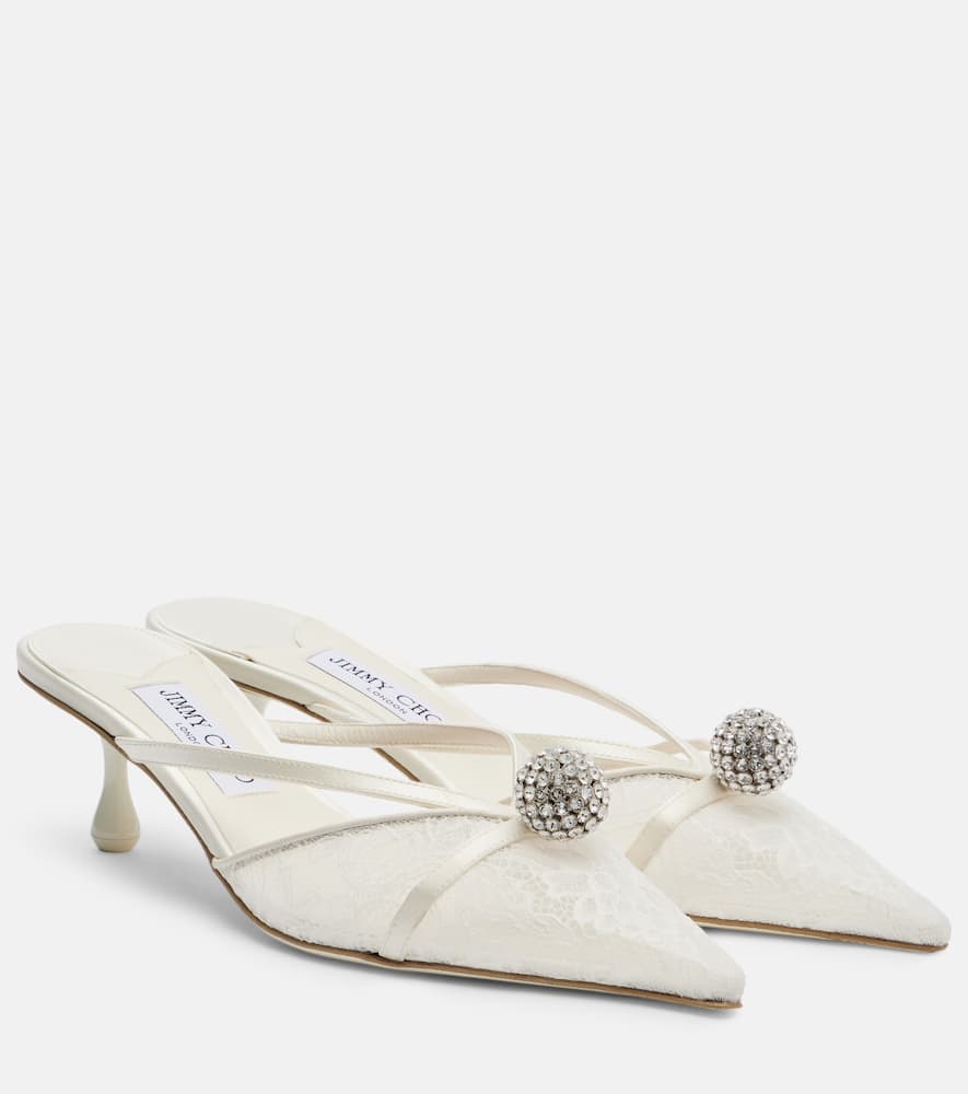 Jimmy Choo Sana Embellished Leather-trimmed Lace Mules In White