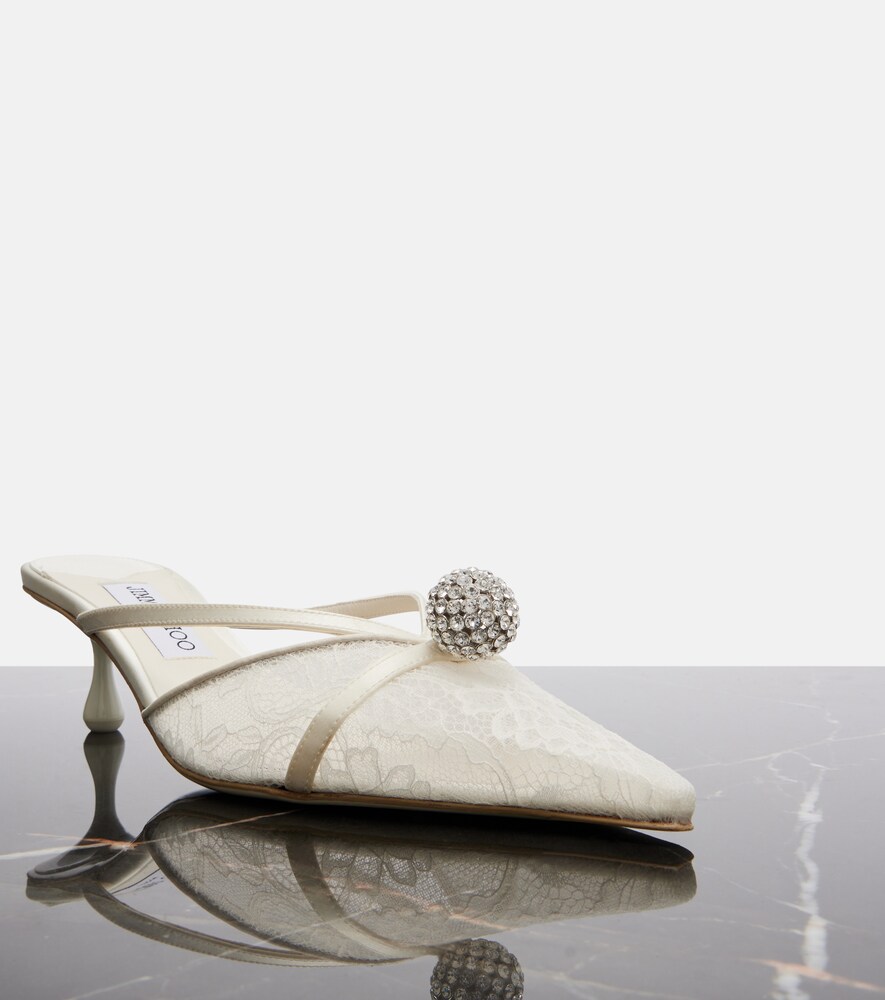  Jimmy Choo Jimmy Choo Sana Embellished Leather-trimmed Lace Mules 