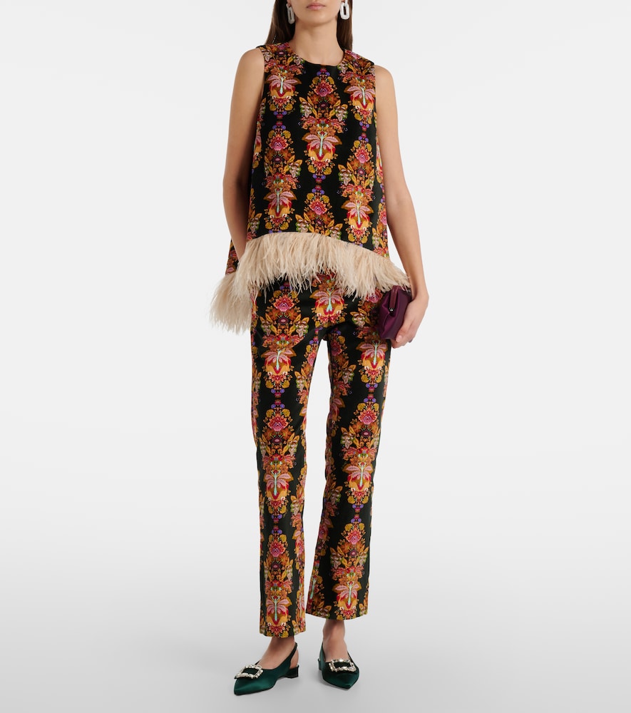 La DoubleJ La Scala feather-trimmed cotton top