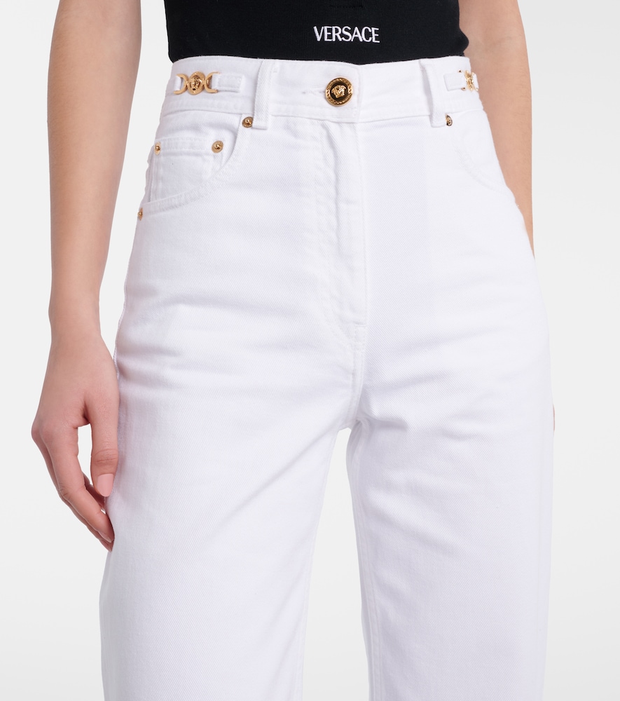 Versace Straight Leg Denim Trousers With Pockets And Loops In White