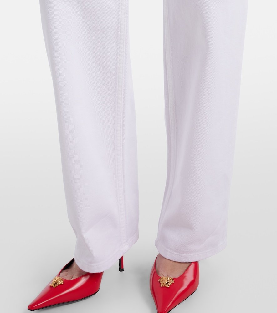 Versace Straight Leg Denim Trousers With Pockets And Loops In White