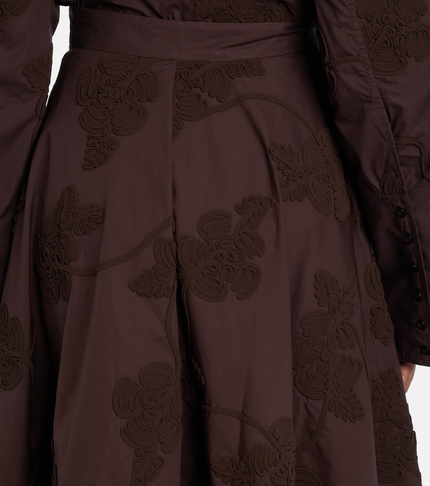 Rotate Birger Christensen Berty Embroidered Cotton Midi Skirt In Brown