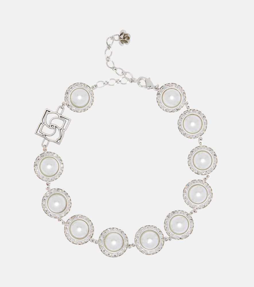 Magda Butrym Crystal-embellished Faux Pearl Necklace In Silver
