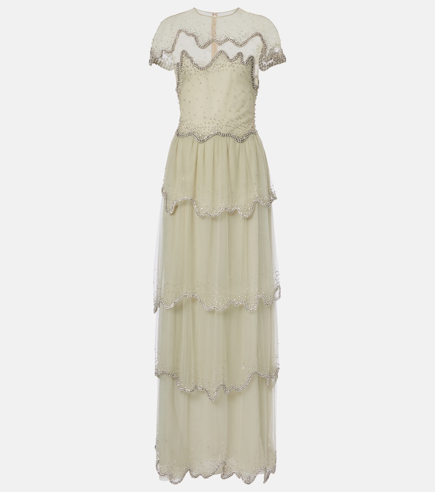 Costarellos Zaria embellished tiered tulle gown