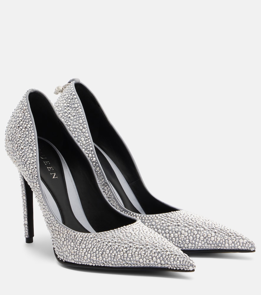 Mcqueen Women's Silver Skull Studded Satin Pumps UK Size 4 - Mytheresa