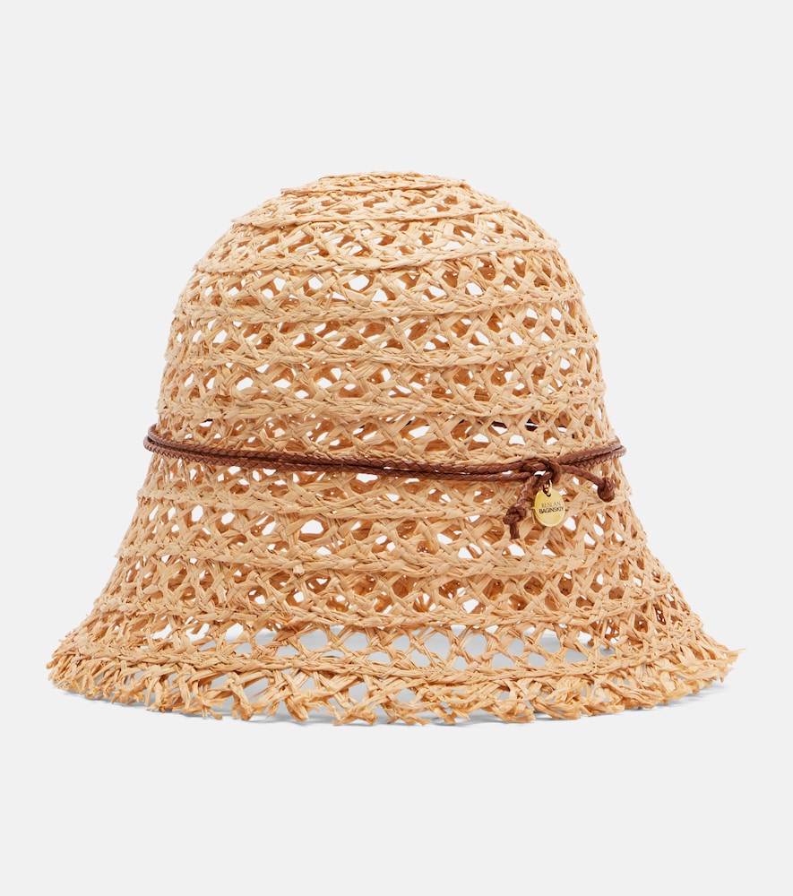 Ruslan Baginskiy Leather-trimmed straw cloche hat